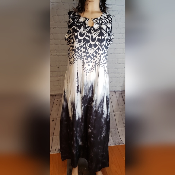 Dressy soft silky lightweight summer black white dress XXL - Picture 1 of 2